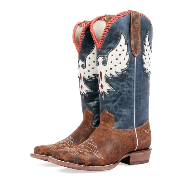 J.B. Dillon Reserve Morning Glory Cowboy Boots with Eagle Motif - Picture 1 of 16